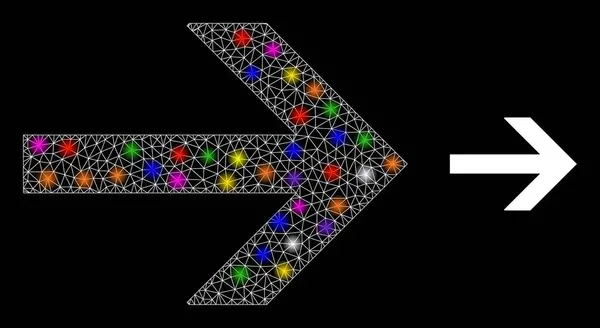 Flare Net Icono de flecha derecha con puntos de luz de color deslumbrante — Archivo Imágenes Vectoriales