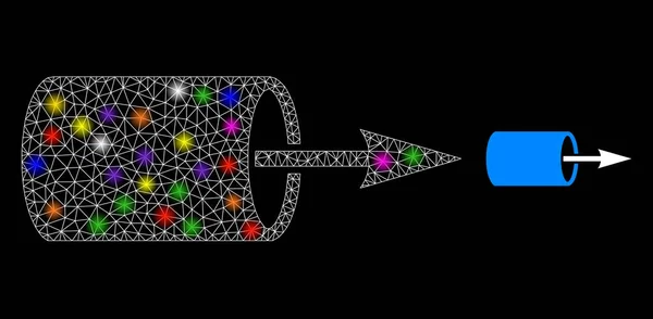 Icono de dirección de flujo de tubo neto brillante con manchas de luz de color de constelación — Archivo Imágenes Vectoriales