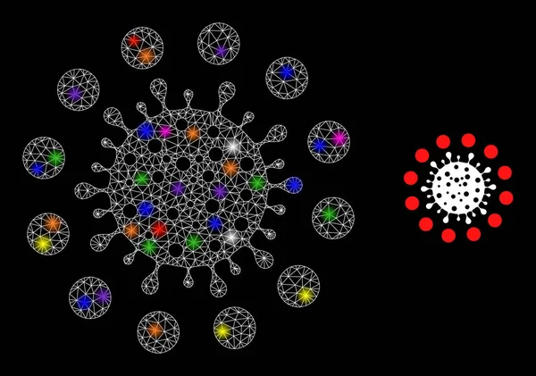 Flare Net Coronavirus Red Zone Icono con manchas de luz de color constelación — Archivo Imágenes Vectoriales