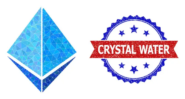 Bicolor Distress Stamp with Crystal Triangle Low-Poly Icon — стоковий вектор