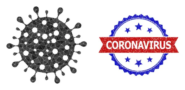 Біколор подряпаний штамп з полігональною низькополімерною іконою коронавірусу — стоковий вектор