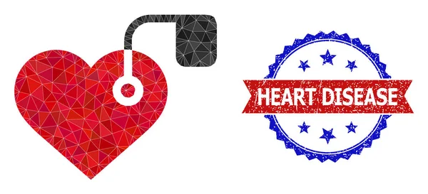 Двухцветная печать гранжа с треугольником кардиостимулятора сердца — стоковый вектор