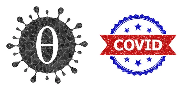 Çift renkli Grunge Kauçuk Damgalı Tetta Covid Virüsü Çokgen Low-Poly Simgesi