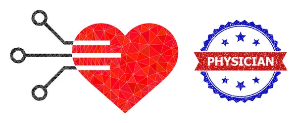 Двуцветная резиновая марка с электрической многоугольной низкопольной иконой "Сердце" — стоковый вектор