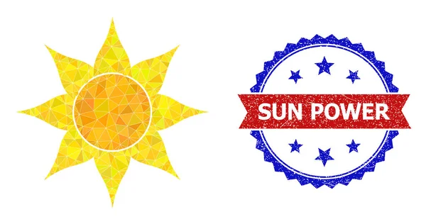 Dwukolorowy podrapany znaczek znaczek z trójkątem słonecznym Ikona niskiego poli — Wektor stockowy