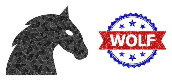 Dvoubarevná texturovaná známka s trojúhelníkovou hlavou koní Nízko poly ikona — Stockový vektor
