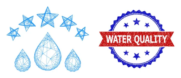 Net Quality Water Drops Web Mesh e Grunge Bicolor Carimbo de Qualidade da Água — Vetor de Stock
