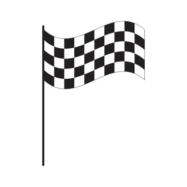 Damalı siyah beyaz iz taşıyan yarış bayrağı. Spor araba yarışmalarında sinyal aracını başlat ya da bitir. Karting, rali veya motokros pervanesi. Zafer, kupa ya da başarı sembolü. Vektör grafik illüstrasyonu.