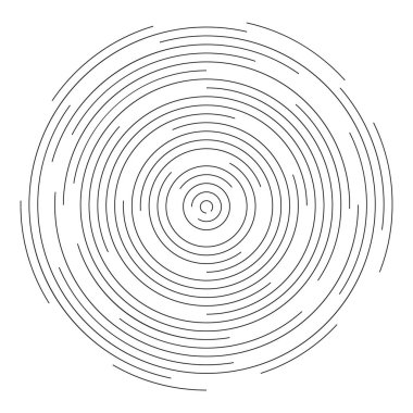 Dalgalanma simgesi. Beyaz arka planda izole edilmiş, kırık çizgileri olan eş merkezli daireler. Kasırga, radyo sinyali, sonar dalgası, güneş patlaması ya da gürültü işaretleri. Vektör grafik illüstrasyonu.