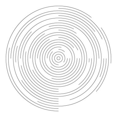 Radyal dalgalanma ikonu. Beyaz arka planda izole edilmiş kesintili çizgileri olan eş merkezli daireler. Girdap, nabız, ses dalgası, titreşim, güneş patlaması veya radyo sinyali. Vektör grafik illüstrasyonu.