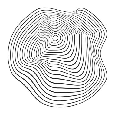 Dalgalı eşmerkezli daireler. Nabız, titreşim, ses dalgası veya beyaz arkaplanda izole edilmiş bir dalga ikonu. İşaret levhası. Dinamik, hareketli ya da akış sembolü. Modaya uygun siber şekil. Vektör grafik illüstrasyonu.