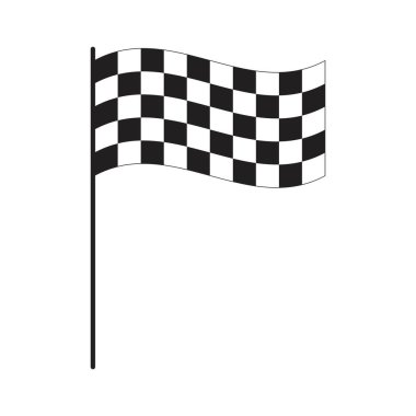 Damalı siyah beyaz desenli sarmal yarış bayrağı. Spor araba yarışmalarında sinyal desteklerini başlat ya da bitir. Ralli, karting ya da motokros sembolü. Vektör grafik illüstrasyonu.