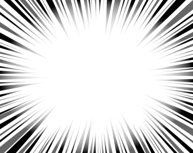 Beyaz arka planda radyal hız siyah ve gri çizgiler. Anime kitap şablonu. Çizgi roman vurgusu ya da etkisi, patlama ya da patlama, güç ya da hareket, flaş ya da patlama etkisi. Vektör grafik illüstrasyonu.