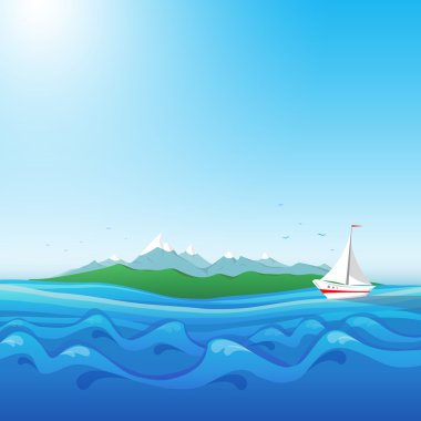 Ada ve yat ile deniz manzarası