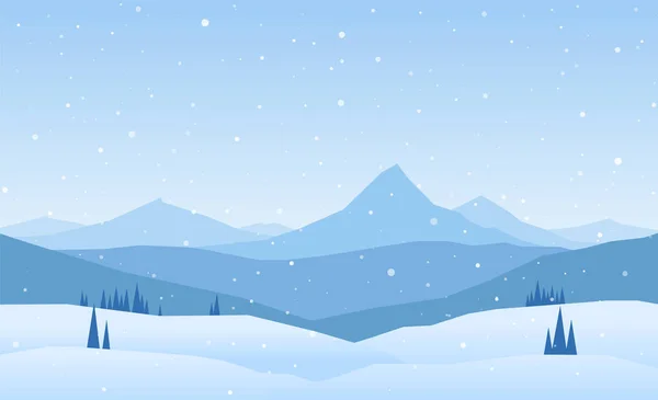 Vector Cartoon Χειμερινά Όρη τοπίο με πεύκα και λόφους. — Διανυσματικό Αρχείο