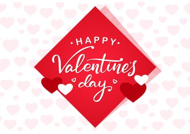 Vektör illüstrasyonu: Kırmızı etiket arka planında Sevgililer Günü 'nün el yazısıyla yazılmış romantik tebrik kartı.