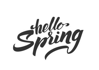 Vektör illüstrasyonu: Hello Spring 'in el çizimi harfleri. El yazısıyla modern fırça kaligrafi tasarımı.