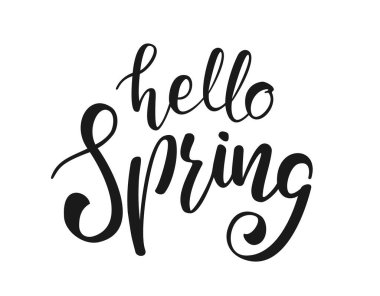 Vektör illüstrasyon: Hello Spring 'in harf kompozisyonu. El çizimi modern fırça kaligrafi tasarımı.