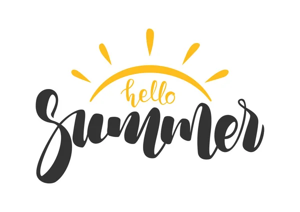 Vector Illustratie Handgetekende Lettercompositie Van Hello Summer Met Doodle Sun — Stockvector