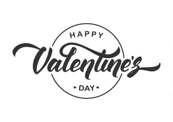 Happy Valentines Day Retro Tag Label Hand Lettering White Background — Stock Vector
