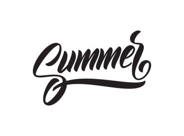 Vektör illüstrasyonu: Beyaz arkaplanda Summer 'ın el yazısı fırça türü harfleri.