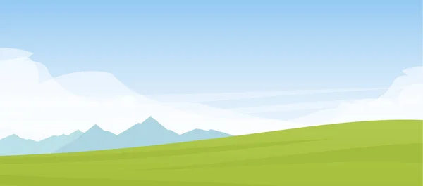 Vector Illustration Summer Cartoon Flat Landscape Mountains Hills Green Field — Stock Vector