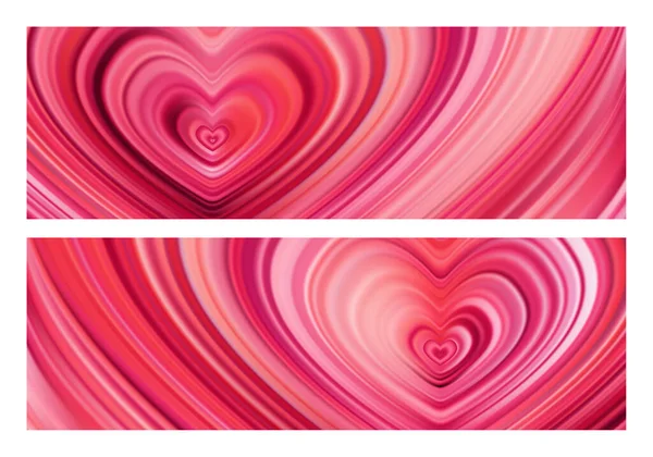 Conjunto de dos fondos de corazón de flujo rojo moderno. Color de la onda Forma líquida. Feliz día de San Valentín — Vector de stock