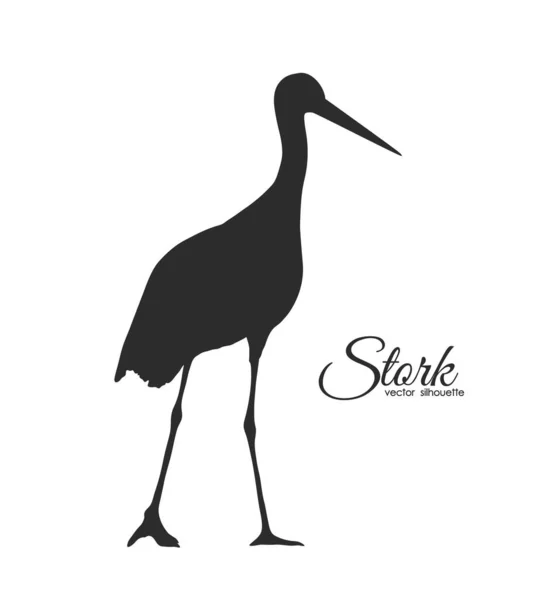 Vector Black Silhouette of Stork isolated on white background. — Stock Vector