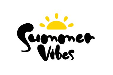 Vektör illüstrasyonu: Güneşli Summer Vibes 'ın el çizimi harf kompozisyonu