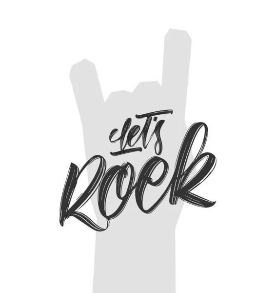 Ilustración Vectorial Letras Manuscritas Tipo Pincel Let Rock Sobre Fondo — Vector de stock