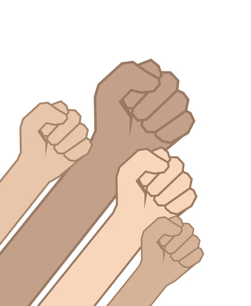 Vektor Fäuste Hände Auf Weißem Hintergrund Einheitskonzept Revolution Kampf Protest — Stockvektor