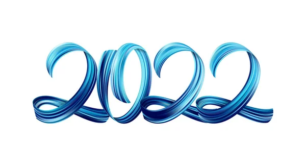 Pintura acrílica Vector Blue Brushstroke caligrafía de letras de 2022 sobre fondo blanco. Feliz Año Nuevo — Vector de stock