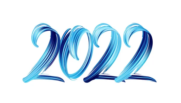 손으로 그린 붓에 푸른색 페인트는 2022 년에 그려진 것이다. 새해 복 많이 받으세요 — 스톡 벡터