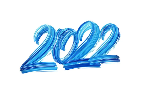 Ilustración vectorial: Pincel dibujado a mano con trazo de pintura azul de 2022. Feliz Año Nuevo — Archivo Imágenes Vectoriales