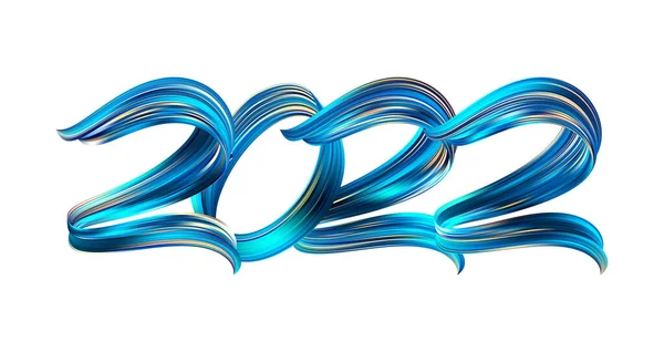 Illustrazione vettoriale: Pennello tratto colore blu forma della vernice del numero 2022. Felice anno nuovo — Vettoriale Stock