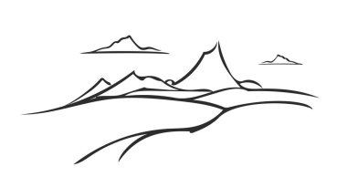 Vektör çizimi. Dağlar manzara çizer. Otline tasarımı