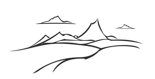 Vektor ilustrasi. Gunung sketsa lanskap. Desain Otline - Stok Vektor