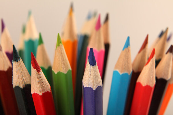 Colored pencils background. Selective focus