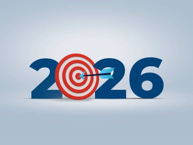2026 yeni yıl iş hedefleri konsepti Vector Illustration. Yeni yıl iş planı hedef stratejisi, planlama ve zorlu iş stratejisi geçmişi.
