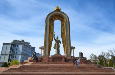 DUSHANBE,TAJIKISTAN-MARCH 15,2016:Statue of Ismoil Somoni in the centre of city. clipart