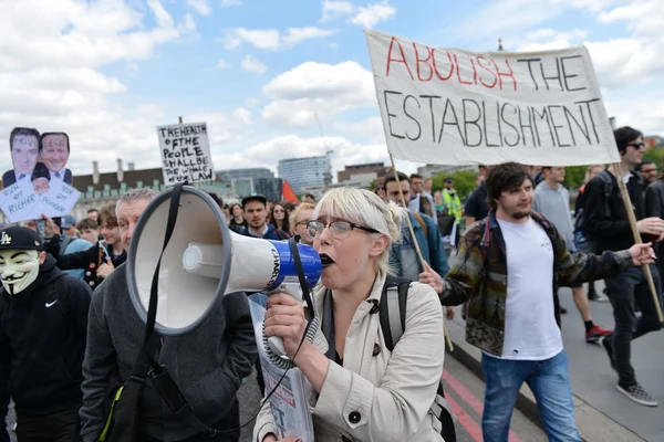 Протестуючі мітинг проти державному секторі після переобрання скорочення витрат — стокове фото