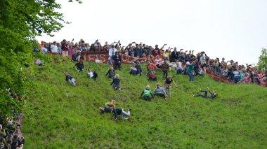 The traditional cheese rolling races in Brockworth, UK.