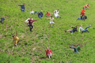 The traditional cheese rolling races in Brockworth, UK.