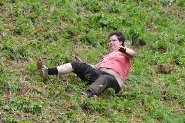 The traditional cheese rolling races in Brockworth, UK.