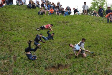 The traditional cheese rolling races in Brockworth, UK.