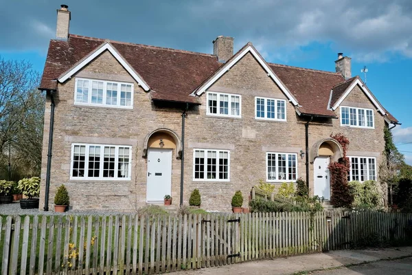 Exterior View Old Terraced Cottages Houses Street English Village — Stock Photo, Image