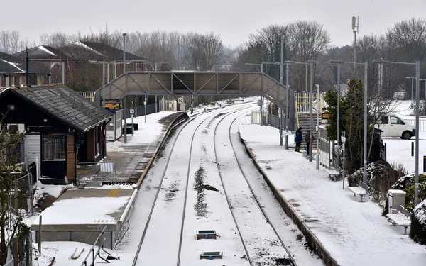 Trowbridge Storbritannien Mars 2018 Stadens Järnvägsstation Ses Efter Kraftigt Snöfall — Stockfoto