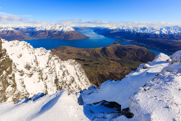 Letecký pohled na Frankton a jezero Wakatipuqueenstown, Nový Zéland — Stock fotografie