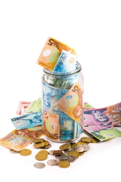 Billetes y monedas en moneda de Nueva Zelanda —  Fotos de Stock