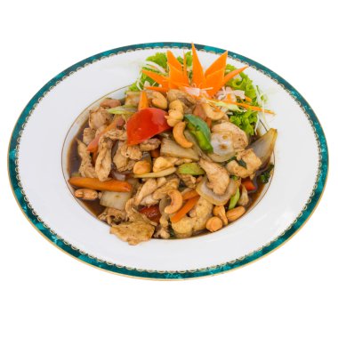 beyaz izole cashewnuts stir fry ile tavuk